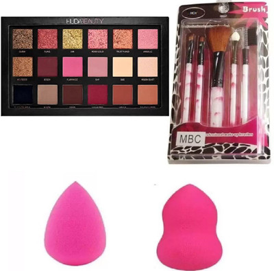 

hich Make Up Brush Set Of 5 & Rose Gold Eyeshadow & Two Blender Puff Of high Quality(Set of 3)