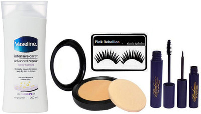 

Pink rebellion Eyelashes & Mac Compact & Padma Eyeliner+Mascara & Vaseline Intensive Care(Set of 5)