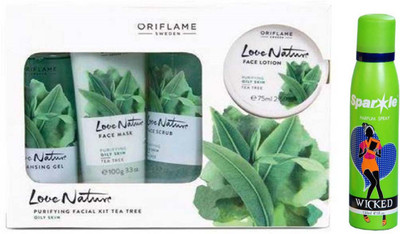 

Oriflame Sweden Love Nature Facial Kit Tea Tree 425 Ml With One sparkle perfume 150 ml(Set of 5)