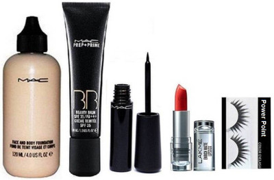 

power point Eyelashes, Mac Face & Body Foundation, BB Cream, Liquid Last Liner & Lakme 9to5 Enrich Matte Finish Lipstick(Set of 5)