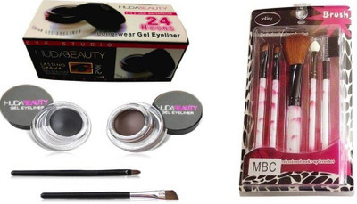 

jollity Make Up Brush Set of 5 And Huda Beauty Gel Eyeliner (Black & Brown)(Set of 2)