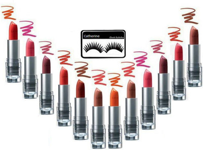 

catherine eyelashes, lakme enrich lipstick pack of 12(Set of 13)