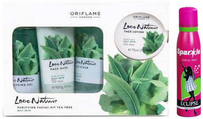 

Oriflame Sweden Love Nature Facial Kit Tea Tree 425 ml with one sparkle perfume 150 ml(Set of 5)