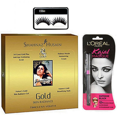 

ellie Eyelashes With Shahnaz Husain 24 Carat Gold Facial Kit With Magique Kajal(Set of 3)