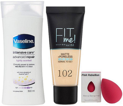 

Pink rebellion Sponge Puff & Fit me Foundation & Intensive Care(Set of 3)