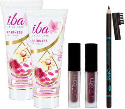 

iba halal care FAIRNESS FACE WASH 2 (50 ML) WITH 2 MINI LIQUID MATTE LIPSTICK AND 1 WATERPROOF EYE BROW PENCIL PACK(Set of 5)