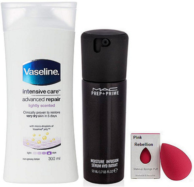 

Pink Rebellion Sponge puff with mac prep+prime moisture infusion serum hydrant With Vaseline Intensive Care(Set of 3)