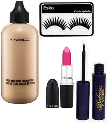 

eska Silicon Puff, Mac Face And Body Foundation, Candy Yum-Yum Lipstick, Padma Eyeliner(Set of 4)