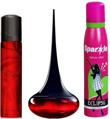 

Oriflame Sweden love potion eau de perfume 50 ml and one love potion body spray 75 ml with one sparkle perfume 150 ml(Set of 3)
