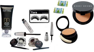 

tiara Eyelashes, Two way Compact, Hello Kitty Two Eyeliner, Brooke Candy Eyeliner & Mascara, Prep+Prime BB BEauty Balm Cream Foundation , Magic Napkin . Bobi Brown Concealer(Set of 9)