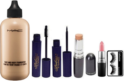 

catherine eyelashes, mac face and body foundation, padma eyeliner & mascara, stick concealer, finish matte lipstick(Set of 6)