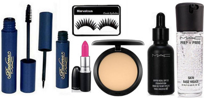 

marvalous Eyelashes, Padma Eyeliner,Mascara, Hyper Real Foundation SPF 15, Compact,matte finish Lipstick with prep+prime skin base primer(Set of 7)