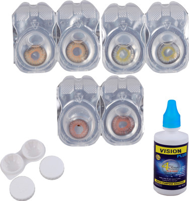 

Vision-Plus 3 Pair Zero Power Monthly Contact Lens With Solution - Hazel - Grey - Brown ( Color Lens) Monthly(0, Colored Contact Lenses, Pack of 3)