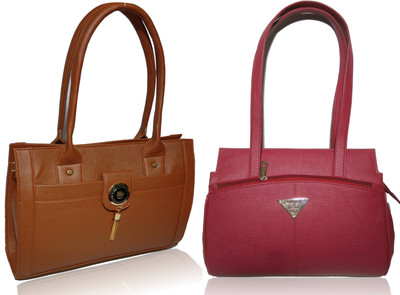 AZED Collections Hand-held Bag(Tan, Maroon), Maroon;tan