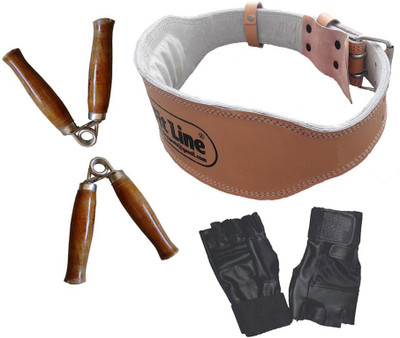 

StepInnStore TOUGH LEATHER GYM BELT + 1 SET LEATHER GLOVES + 2PCS WOODEN HAND GRIP Gym & Fitness Kit