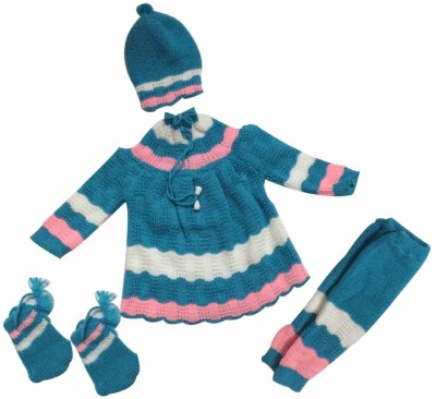 Cute Collection Girls Casual Sweater Bootie, Cap, Pant(Blue)