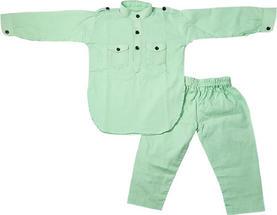 harshvardhanmart Boys Festive & Party Kurta and Pyjama Set(Light Green Pack of 1)