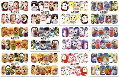 

STZ 12 Sheets of Puppy & Cat Animal Water Transfer Nail Art Sheet Stickers Combo(Multicolor)