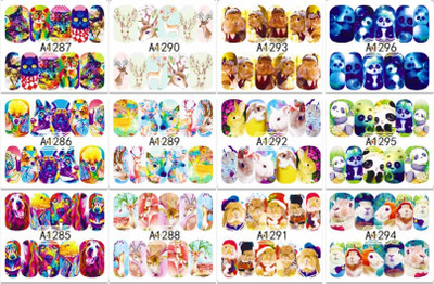 

STZ 12 Sheets of Dog Panda Rabbit Animal Water Transfer Nail Art Sheet Stickers Combo(Multicolor)