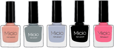 

Micio Luxurious Collection of Glossy Nail Lacquer Nude Elegance, Ash Grey, Arctic, Sinful Black, Pink Blush(Pack of 5)