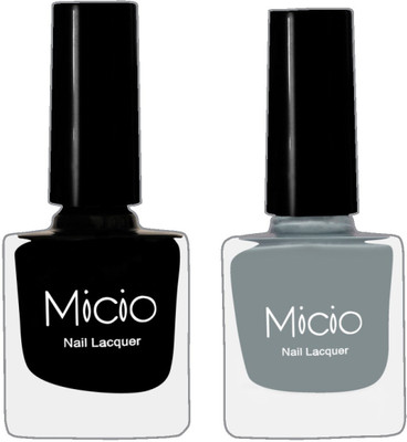 

Micio Luxurious Collection of Glossy Nail Lacquer Sinful Black, Ash Grey(Pack of 2)
