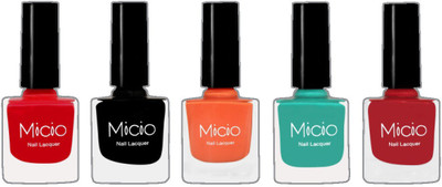 

Micio Luxurious Collection of Glossy Nail Lacquer Bloody Mary, Sinful Black, Peaches N Cream, Typical Teal, Vixen Wine(Pack of 5)