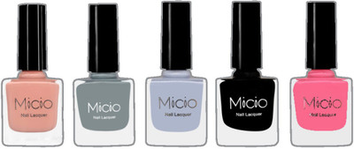 

Micio Luxurious Collection of Glossy Nail Lacquer Nude Elegance, Ash Grey, Arctic, Sinful Black, Pink Candy(Pack of 5)