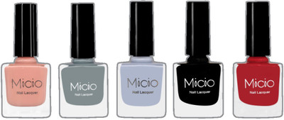 

Micio Luxurious Collection of Glossy Nail Lacquer Nude Elegance, Ash Grey, Arctic, Sinful Black, Vixen Wine(Pack of 5)