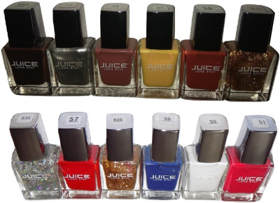 

JUICE Mood Maroon, Silver, Light Pink, True Yellow, The Red, Glittery Golden, Silver Stars, Blood Red, Glittery Golden, Cool Blue, Icy White, Dark Pink Multicolor(Pack of 12)