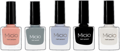 

Micio Luxurious Collection of Glossy Nail Lacquer Nude Elegance, Ash Grey, Arctic, Sinful Black, Angel White(Pack of 5)