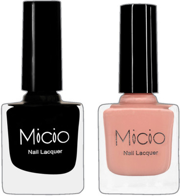 

Micio Luxurious Collection of Glossy Nail Lacquer Sinful Black, Nude Elegance(Pack of 2)