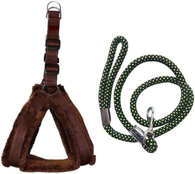 

PET HUB Dog Harness & Leash(, BROWN 1 INCH NYLON MATERIAL WITH MINK FUR PADDING