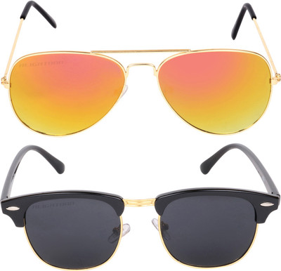 

Aligatorr Aviator, Clubmaster Sunglasses(Golden, Clear