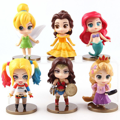 

imodish Princesses Set Of 6 Pcs. Tinkerbell, Harley Quinn, Wonder Woman, Rapunzel, Ariel The Mermaid 9-11 Cms. Action Figure(Multicolor)