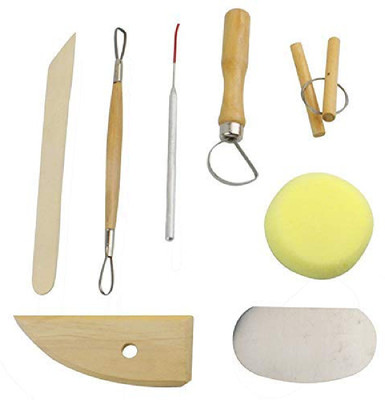 deziine 8 Piece Wood and Metal Pottery Tool Kit Clay Kit Sponge