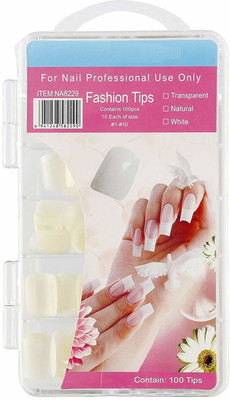 

BeautyQua 100pcs/set White French acrylic artificial shining french manicure fake nails for Home and Salon White(Pack of 100)