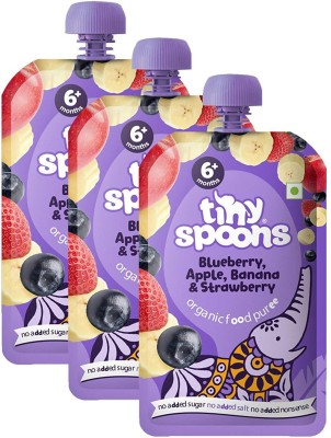 

Tiny Spoons 100% EU Certified Organic Baby Food Puree - 6 Months+ with Blueberry + Apple + Banana + Strawberry 120 Grams Each (Pack of 3) Cereal(0.375 g, Pack of 3, 1)