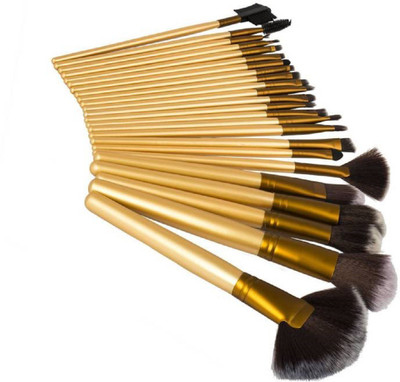 

Imported Makeup Brushes 24Pcs Cosmetic Brush Set With Golden Leather Pouch For Eye Shadow Blush Concealer (Pack of 24)(Pack of 24)