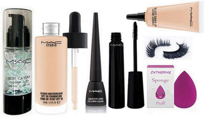 

catherine Sponge Puff,Skin Caviar Liquid Lift Face Primer,studio Waterweight Foundation, Liquid Eyeliner Waterproof,Mascara,Select Cover-up Cocealer,Eyelashes (Set of 7)(Set of 7)