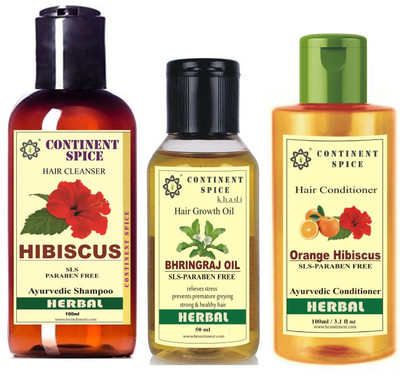 

Continent Spice Hibiscus Shampoo 100 ml, Orange Hibiscus Conditioner 100 ml, Bhringraj Hair Oil 50 ml, Pack of 3(Set of 3)
