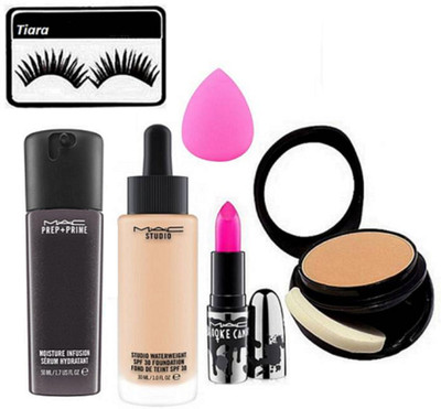 

tiara Eyelashes , Two Way Compact , Studio Waterweight Foundation , Brook Candy Pink Lipstick, Infusion Serum , Spouge puff(Set of 6)