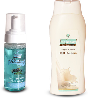 

BioBeauty Berry Mint Self Faoming Facw Wash Glowing&Soft All Type Skin And 100% Natural Milk Protein Sampoo Suitable For All Skin Type Of Hair(Set of 2)