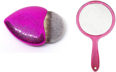 

AASA Combo of Foundation Makeup Brush, Parlor Makeup Brush with Hand Mirror for Home Use and Parlor Use, Pink(Set of 2)