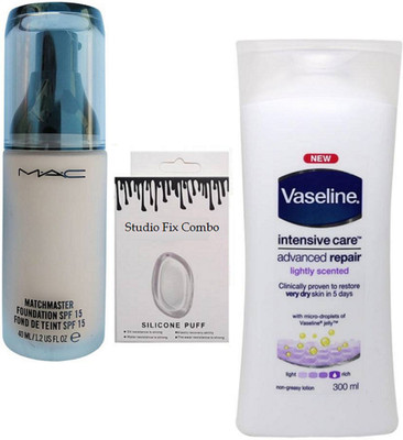 

studio fix combo Silicon Puff & Matchmaster Foundation & vesline body lotion(Set of 3)