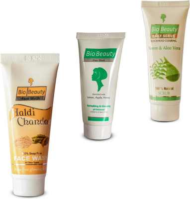 

BioBeauty Haldi Chandan 100% Soap Free AcneFree Glowing and Daily Scrub Neem&Aloe Vera Blackhead(Set of 3)