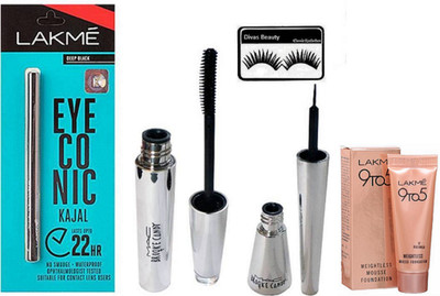 

divas beauty Eyelashes With Brooke Candy Eyeliner & Mascara & Eyeconic Kajal, 9 To 5 Weightless Mousse Foundation(Set of 5)