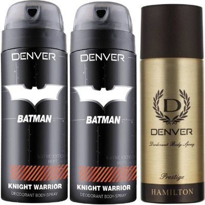 

Denver Batman Knight Warrior Deo 150 Ml(Pack of 2) + Deo Prestige 165Ml Deodorant Spray - For Men(465 ml, Pack of 3)