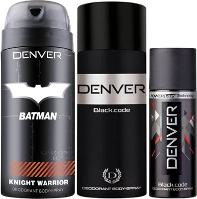 

Denver Batman Knight Warrior Deo 150 Ml + Deo Black code 150ML + Deo Black code Nano 50Ml Deodorant Spray - For Men(350 ml, Pack of 3)