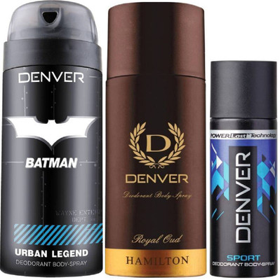 

Denver Batman Urban Legend Deo 150 Ml + Deo Royal Oud 150ML + Deo Blue Sports Nano 50ML Deodorant Spray - For Men(350 ml, Pack of 3)