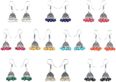 Waama Jewels Multi-color Silver-Plated 10 Jhumki Combo Earrings For Women & Girl Pearl Brass Jhumki Earring